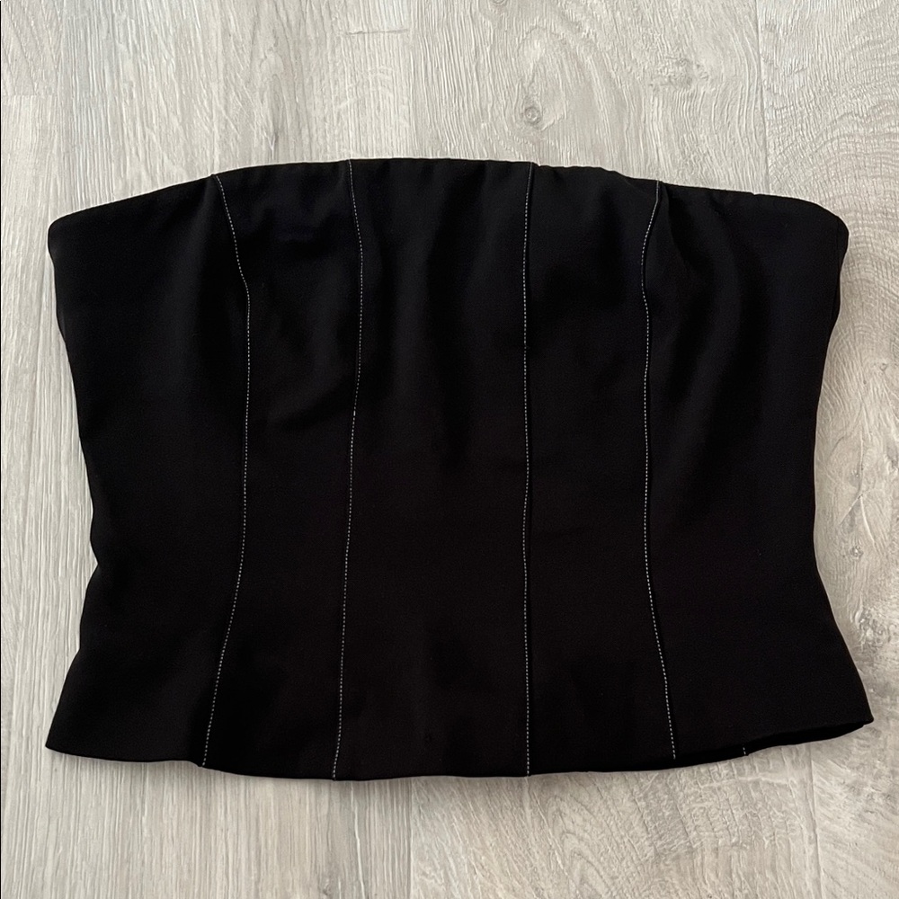 Black Strapless Top with Thin White Strips
